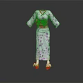 Purple Kimono With Cherry Blossom Patterns And Pink Obi Red Shoes