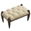 Modern Beige Tufted Ottoman With Upholstered Seat And Dark Wooden Legs
