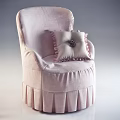 Pink Single Armchair with Ruffled Skirt and Soft Fabric Upholstered Decorative Bow Cushion