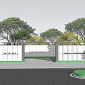 Modern Garden Landscape Design With Greenery White Walls Pathway And Architecture