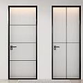 Modern Interior Hinged Doors With Black Frames And Ribbed Glass Design 3d model