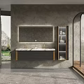 Modern Bathroom Cabinet Design With Large Mirror Double Sink And Marble Countertop