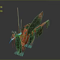 3D Fantasy Character Design Of Orange Green Mythical Creature With Decorative Wings And Horns