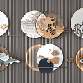 Circular Wall Decor With Lotus Landscape Pavilion Marble Panels And Metal Frames 3d model