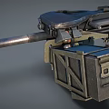 Vintage Artillery Weapon Featuring Long Gun Barrel Wooden Crate And Metal Structure