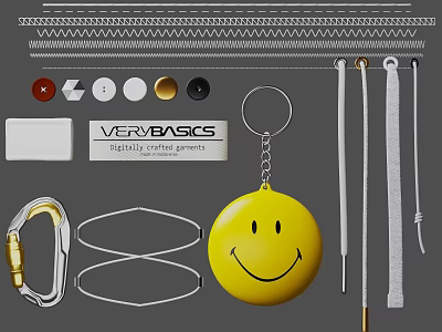 VERY BASICS Fashion Clothing Accessories With Smiley Keychain Buttons Carabiner And Straps 3d model