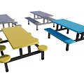 Colorful Dining Table Sets With Yellow Blue Gray Tables And Benches 3d model