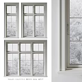 White Framed Modern Windows With Multiple Panes And Tree Patterns On Glass 3d model