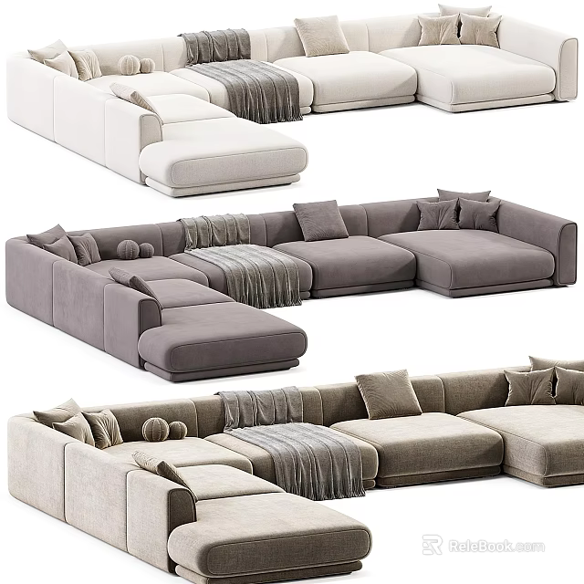 Modern Sectional Sofa Design With Soft Pillows And Cozy Throw Blankets 3d model 