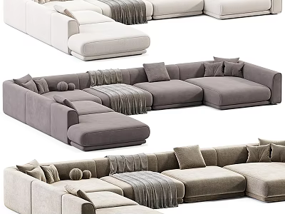Modern Sectional Sofa Design With Soft Pillows And Cozy Throw Blankets 3d model