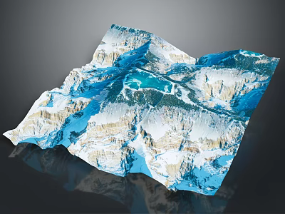 Detailed 3D Mountainous Terrain Model With Snowy Peaks Glaciers and Blue Lakes 3d model