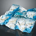 Detailed 3D Mountainous Terrain Model With Snowy Peaks Glaciers and Blue Lakes