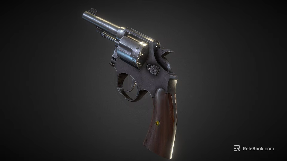 Vintage Revolver With Black Metal Cylinder And Wooden Grip Design 3d model 