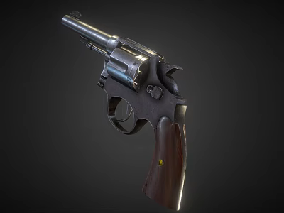 Vintage Revolver With Black Metal Cylinder And Wooden Grip Design 3d model
