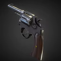 Vintage Revolver With Black Metal Cylinder And Wooden Grip Design