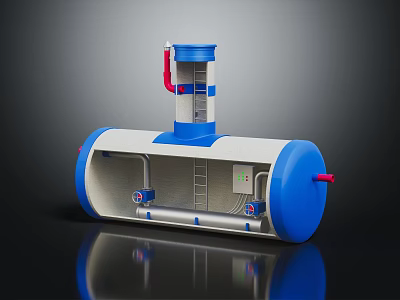 Industrial Blue And White Tank With Top Structure Internal Pipes And Ladder 3d model
