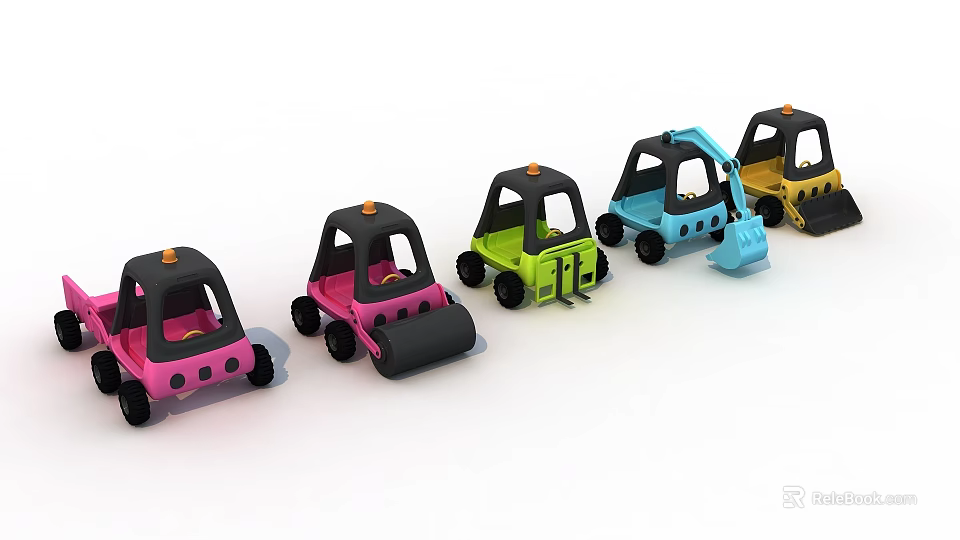 Colorful Toy Construction Vehicles in Various Colors for Kids Playtime 3d model 
