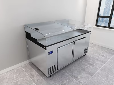 Stainless Steel Refrigerator Freezer With Glass Display Lid Double Doors In Indoor Setting With Window 3d model