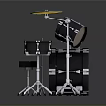 Stylish Black Drum Set With Yellow Cymbals White Heads And Stool