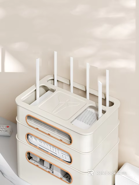 White Home Network Device With Multiple Antennas And Modern Design 3d model 