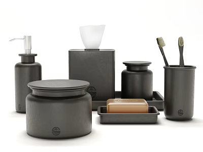 Matte Black Bathroom Accessories Set With Soap Dispenser Tissue Box And Toothbrush Holder 3d model