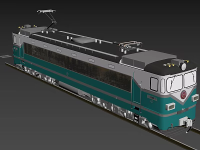 Green And White Modern Electric Train On Railway Tracks With Front Windows 3d model