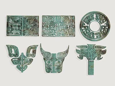 Ancient Style Bronze Wall Decor With Intricate Geometric Patterns And Animal Motifs 3d model