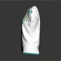 White T Shirt With Colorful Floral Pattern On Collar And Green Trim