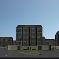 Modern Multi Storey Residential Building With Glass Curtain Walls And Landscaped Courtyard Trees