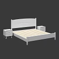 Modern White Double Bed With Wooden Slats Headboard And Two Nightstands