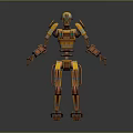 Futuristic Yellow Orange Robot Character With Mechanical Segmented Limbs And Spring Abdomen Standing Pose