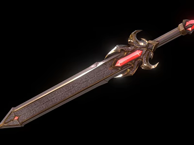 Decorative Metallic Sword With Red Gemstones Glowing Accents Intricate Patterns And Ornate Hilt 3d model