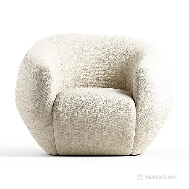Modern Beige Teddy Fabric Single Seater Sofa With Round Armrests And Cozy Design 3d model 