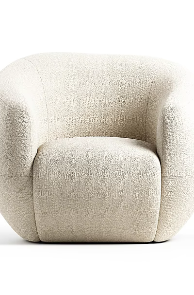 Modern Beige Teddy Fabric Single Seater Sofa With Round Armrests And Cozy Design 3d model