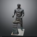 Bronze Man Blacksmith Sculpture Holding Hammer Working on Anvil Wearing Apron