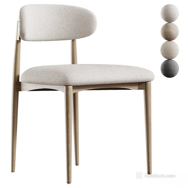 Modern Single Chair With Wooden Frame Upholstered Seat And Neutral Color Options 3d model 