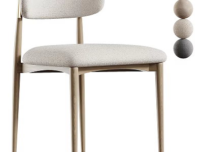 Modern Single Chair With Wooden Frame Upholstered Seat And Neutral Color Options 3d model