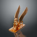 Ornate Golden Winged Lion Statue With Detailed Wings And Square Base