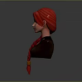 3D Character Model With Long Red Braided Hair Green Eyes And Red Gemstone