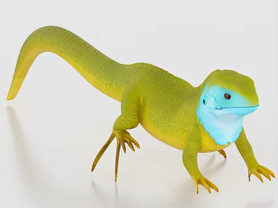 Green Reptile Lizard With Blue Head Yellow Body And Sharp Claws 3d model