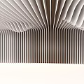 Modern White Ceiling Design with Wavy Stripes and Architectural Curved Slats