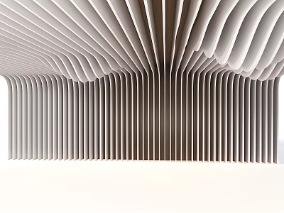 Modern White Ceiling Design with Wavy Stripes and Architectural Curved Slats 3d model
