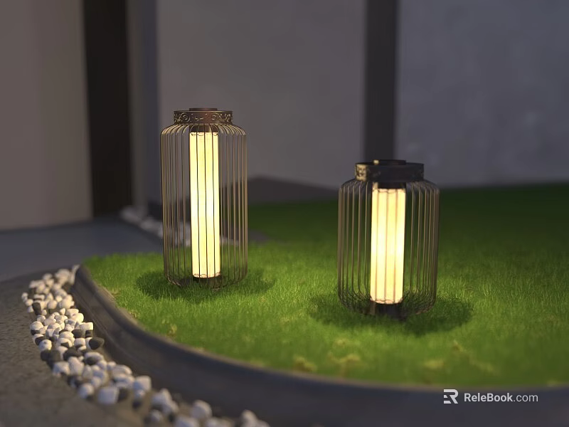 Modern Outdoor Lights With Metal Frame And Warm Yellow Glow For Garden Lawn Decoration 3d model 