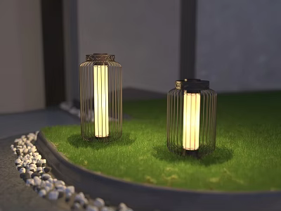 Modern Outdoor Lights With Metal Frame And Warm Yellow Glow For Garden Lawn Decoration 3d model