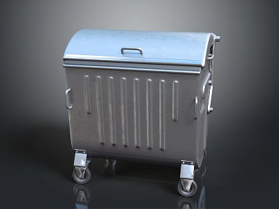 Metal Storage Bin With Wheels Lid And Striped Design For Home Organization 3d model