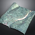 3D Green And Pink Undulating Terrain Model With Textured Surface Path Lines 3d model