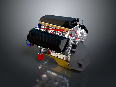 Mechanical Design of High Performance Engine with Red Wires Silver Parts and Black Casing 3d model