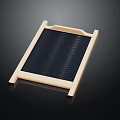 Wooden Framed Rectangular Tray Featuring Black Wavy Surface And Modern Design