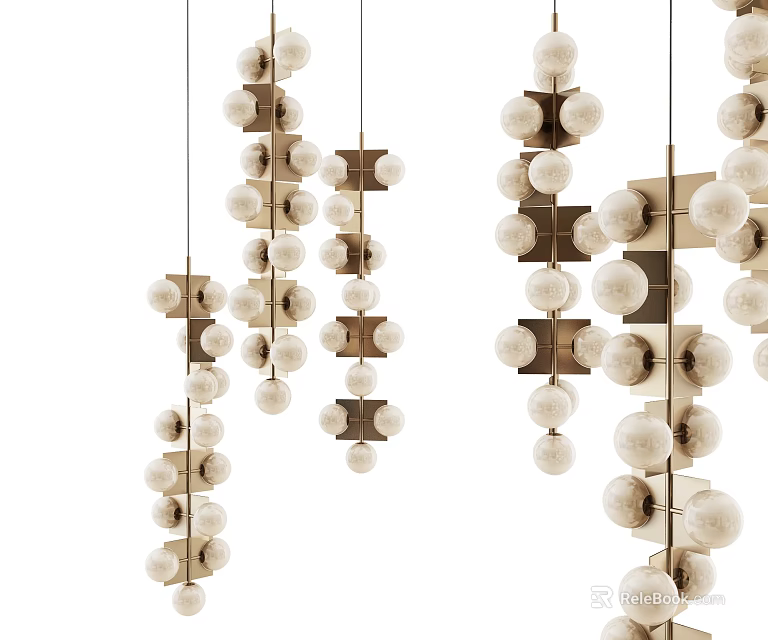 Stylish Modern Chandeliers With Spherical Balls And Geometric Hanging Design 3d model 