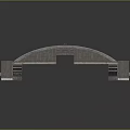 Large Modern Architectural Structure With Arch Roof Striped Design And Steel Supports Gray Exterior